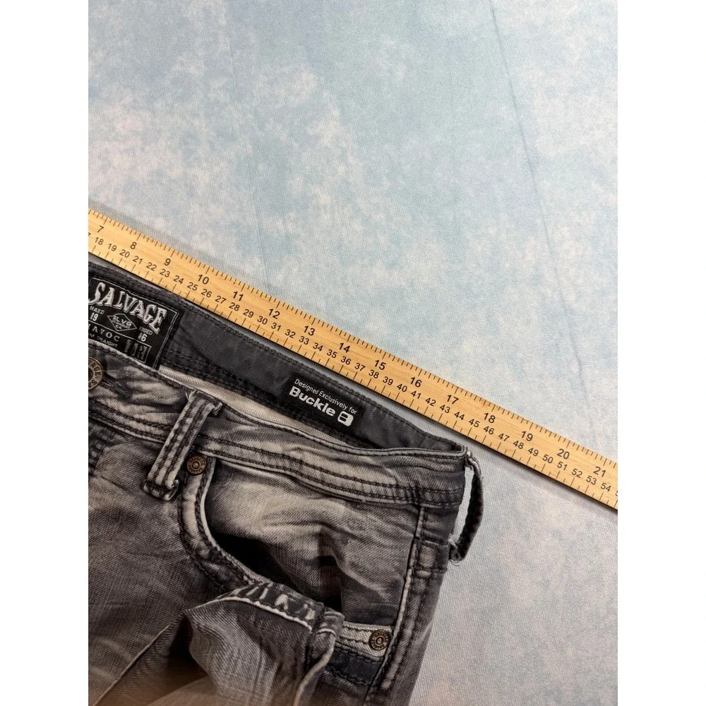 Salvage Havoc Slim Straight Jeans Mens 36 Grey Good Distressed Buckle SLVG